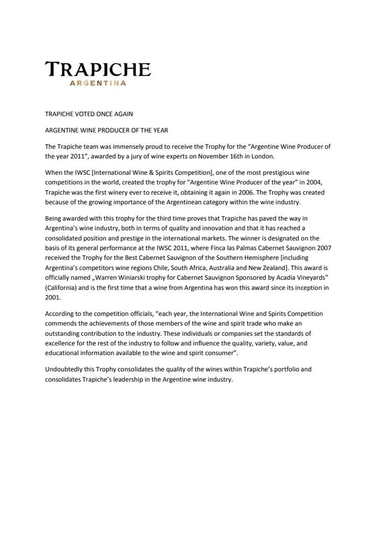 Trapiche - Wine producer of the year