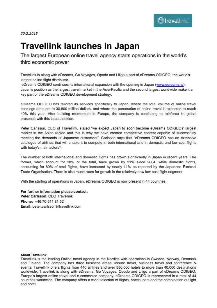 Travellink tar steget inn i Japan