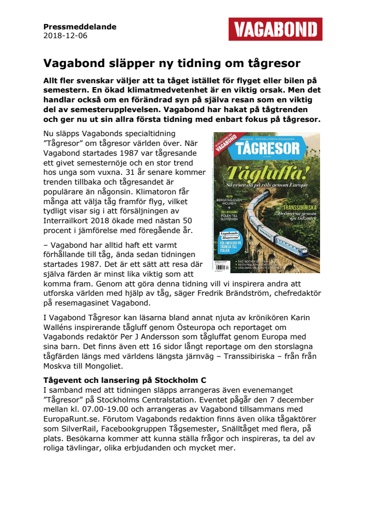 Vagabond släpper ny tidning om tågresor