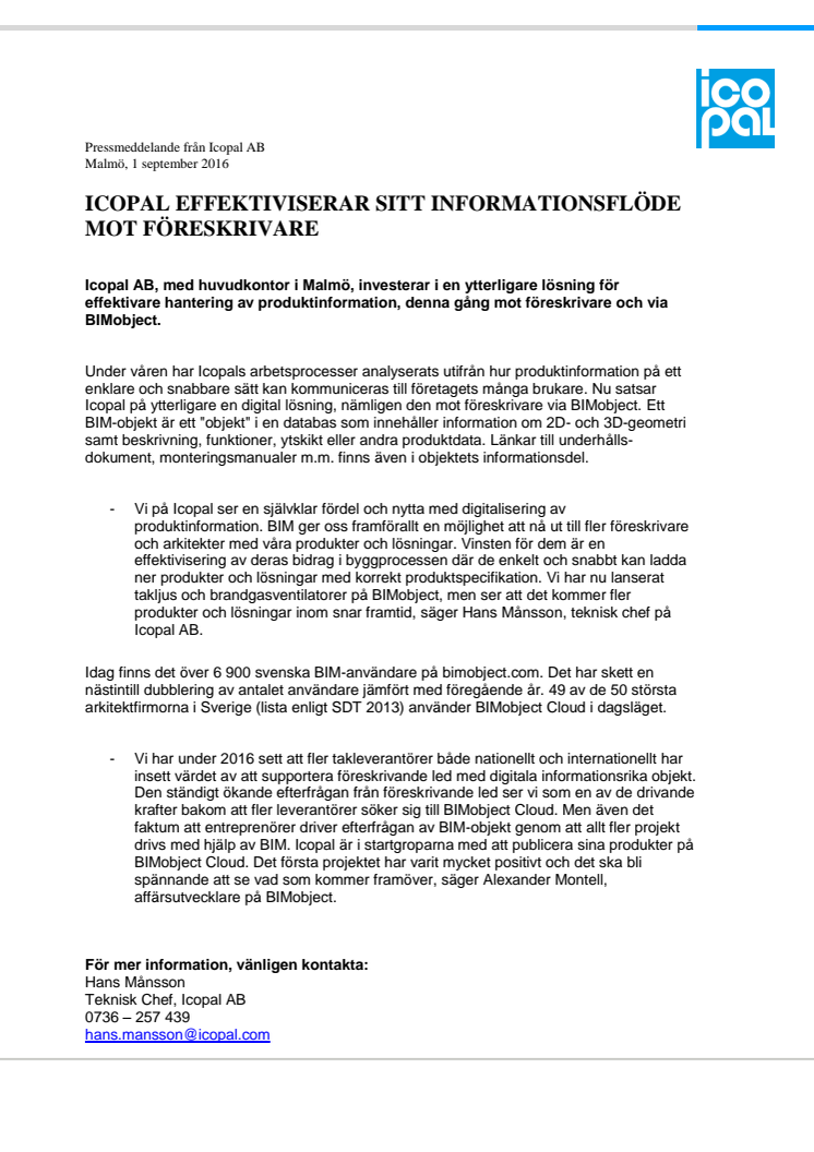 Icopal effektiviserar sitt informationsflöde mot föreskrivare