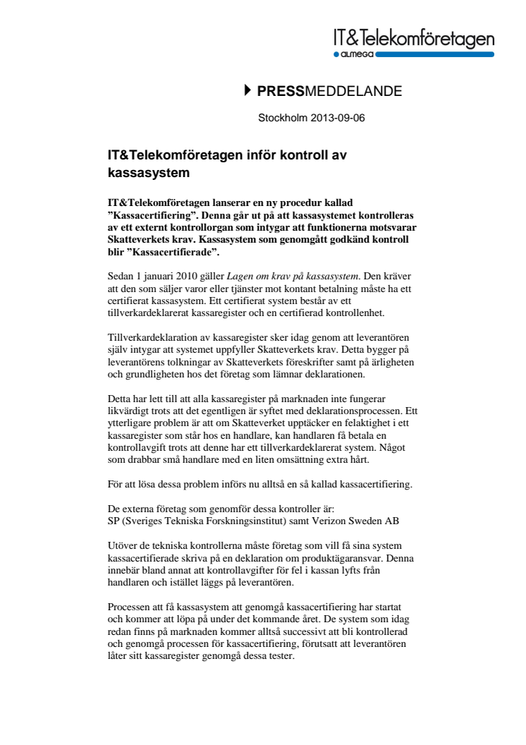 IT&Telekomföretagen inför kontroll av kassasystem