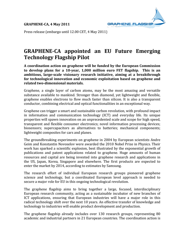 Press release Graphene-Coordinated Action (Eng)