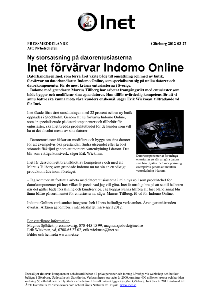 Ny storsatsning på datorentusiasterna – Inet förvärvar Indomo Online 