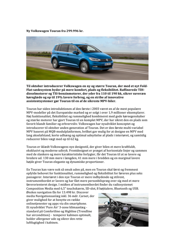 Ny Volkswagen Touran fra 299.996 kr.