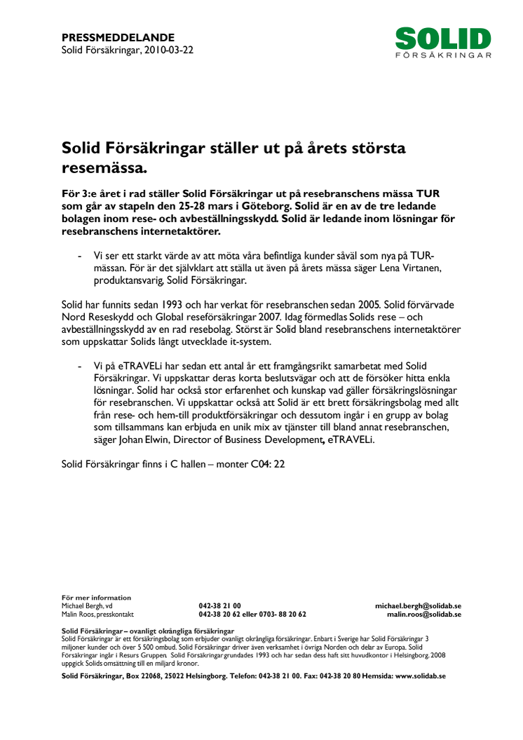 Solid Försäkringar ställer ut på årets största resemässa