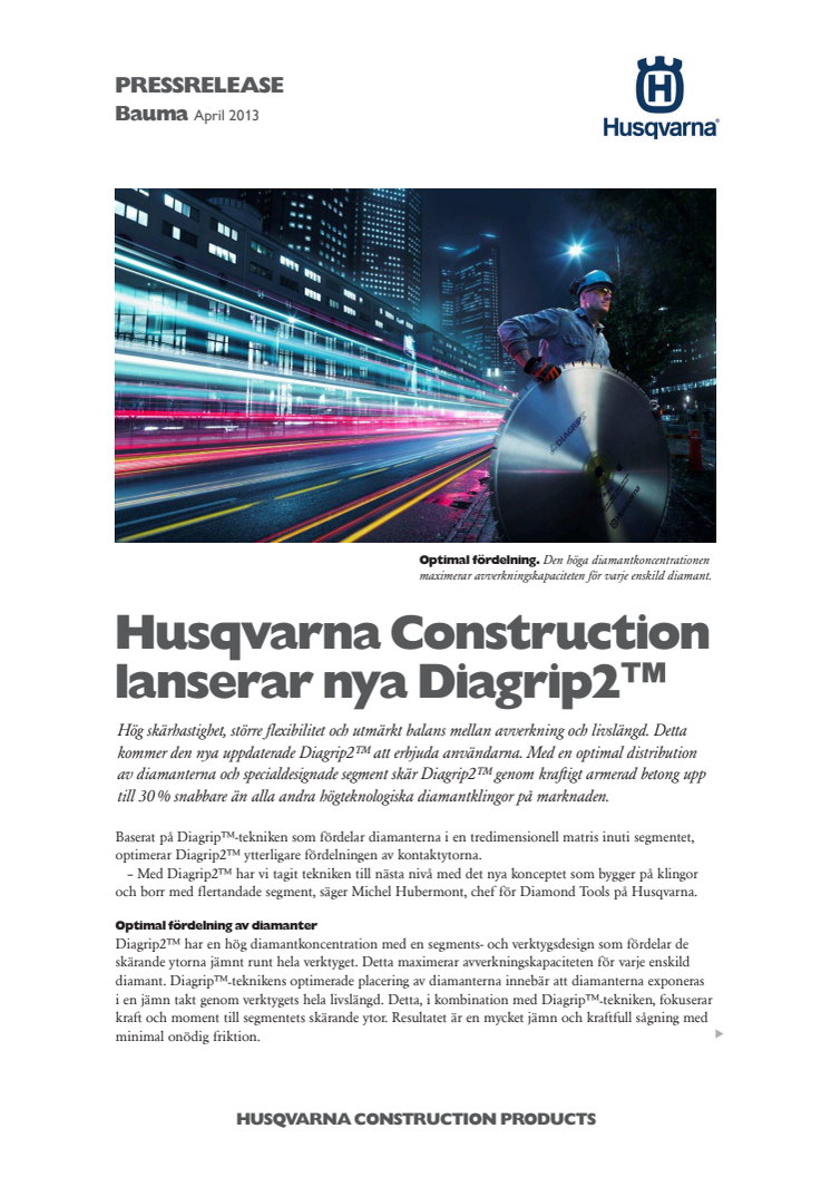 Bauma: Husqvarna Construction lanserar nya Diagrip2™