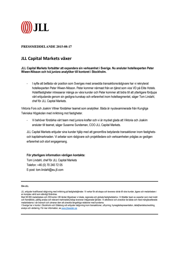 JLL Capital Markets växer