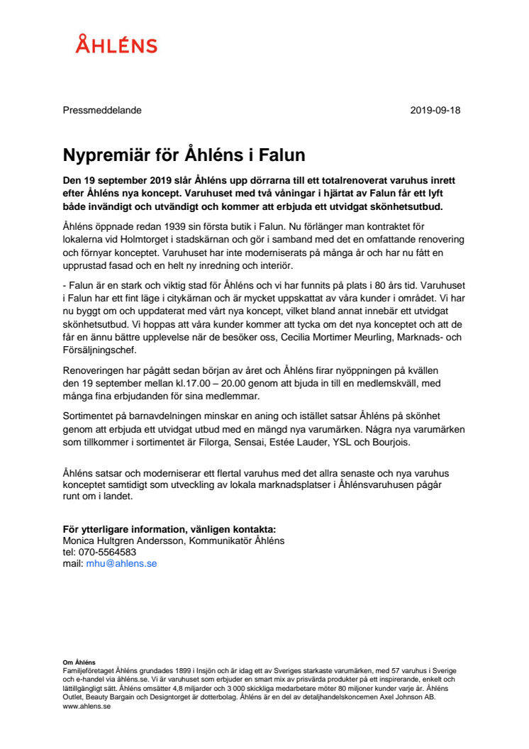 Nypremiär för Åhléns i Falun