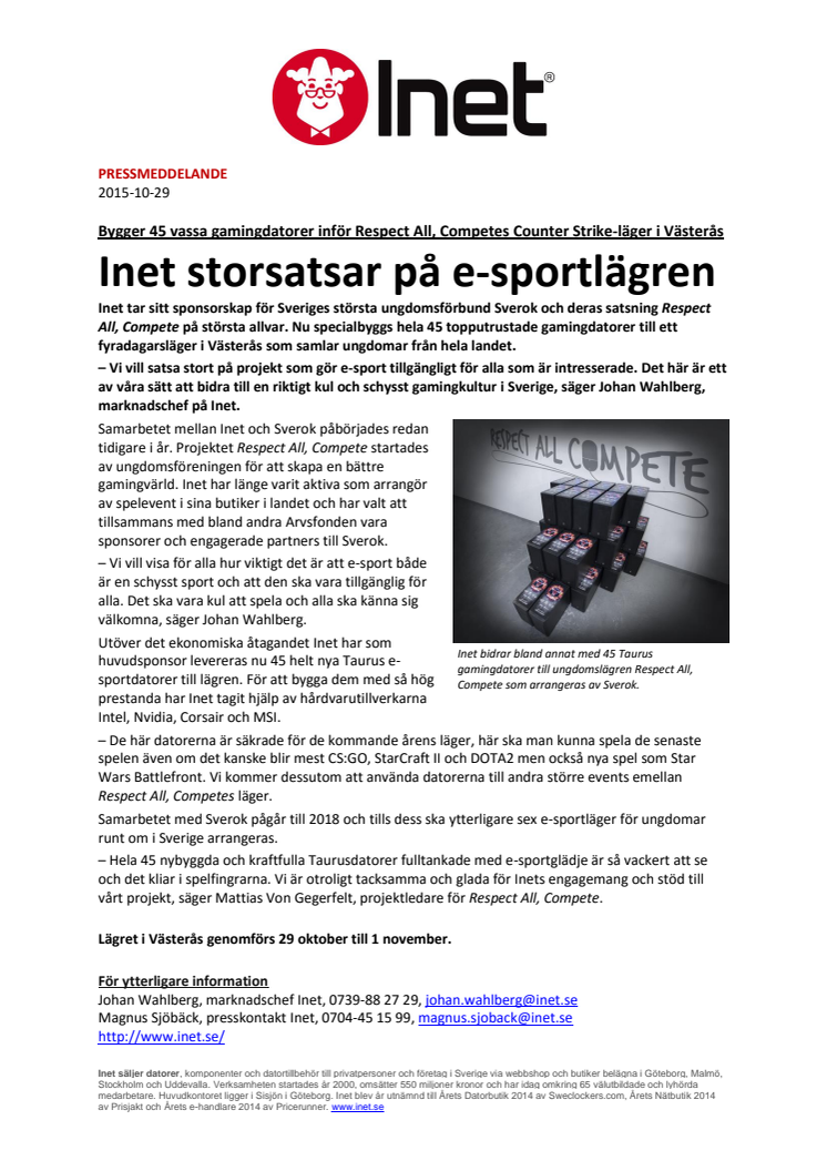 Inet storsatsar på e-sportlägren