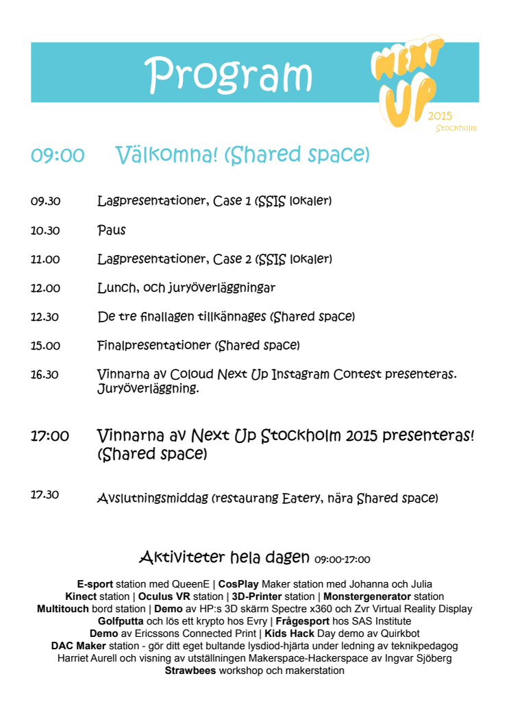 Program Next Up Stockholm 19 mars 2015