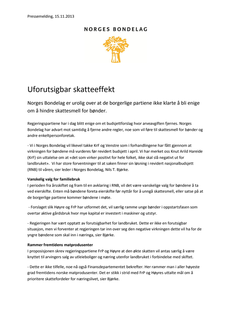 Uforutsigbar skatteeffekt