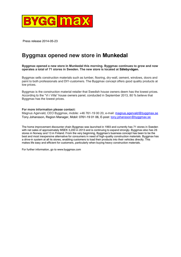 Byggmax opened new store in Munkedal 