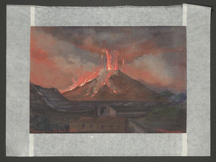 Herman Holmgren (1842–1914): Vesuvius den 26 april 1872. Akvarell på papper, 1872. (T301/1906)