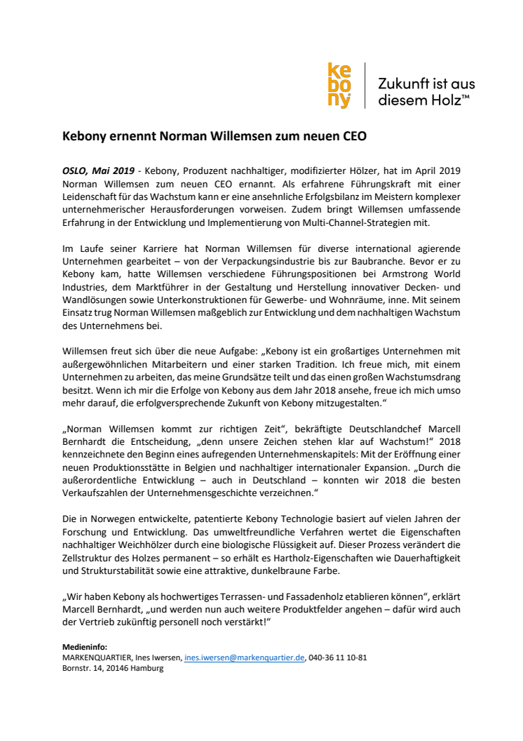 Kebony ernennt Norman Willemsen zum neuen CEO