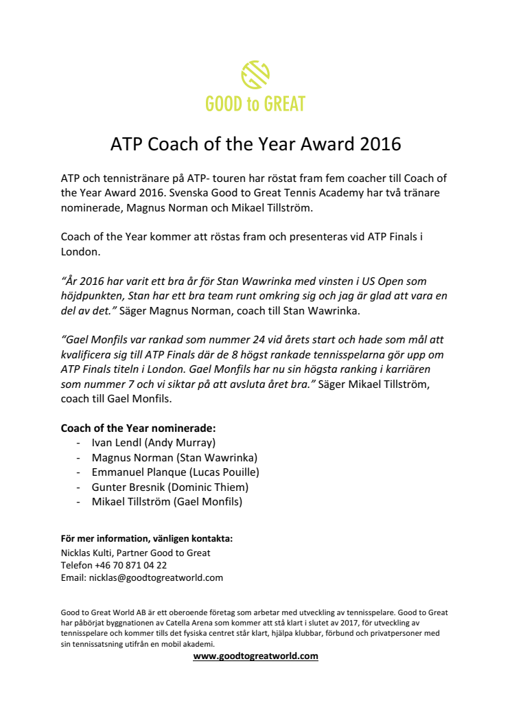 Coach of the Year Award 2016