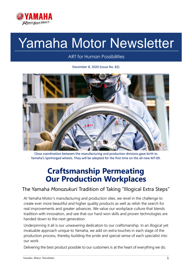 Craftsmanship Permeating Our Production Workplaces   Yamaha Motor Newsletter (Dec 8, 2020 No. 82)
