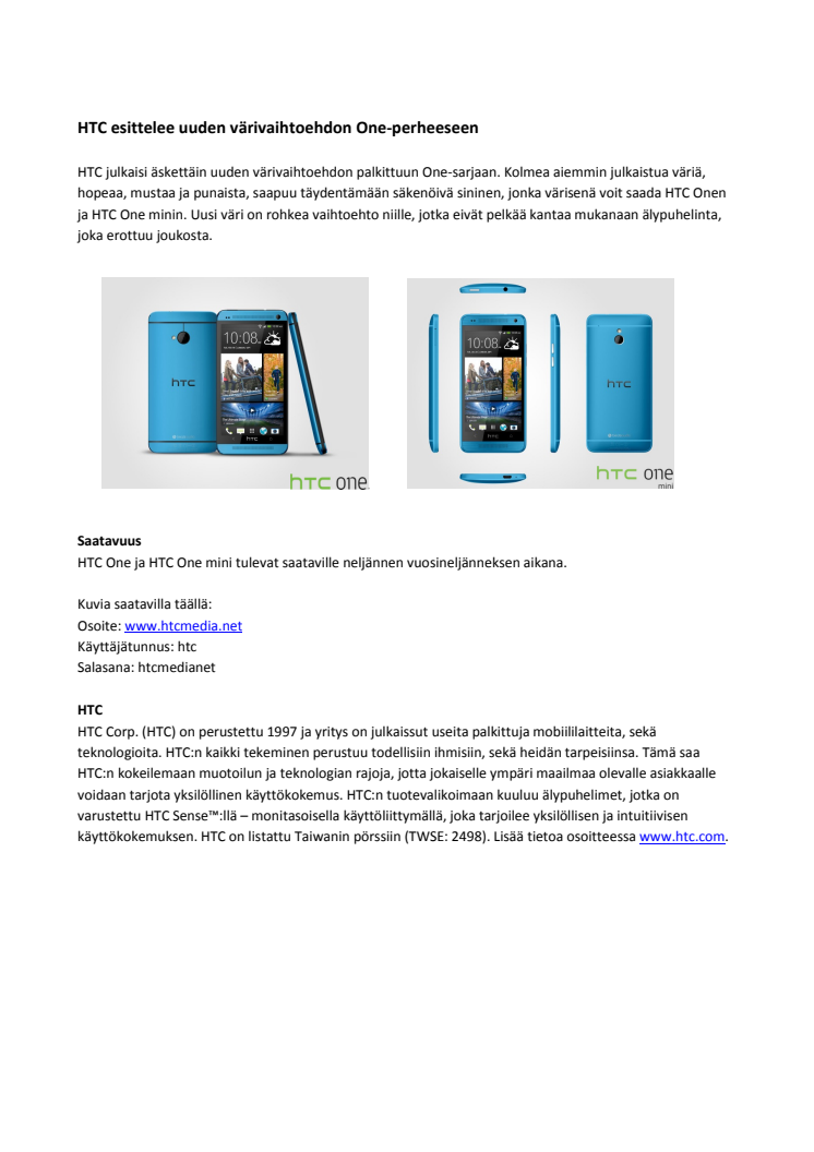 HTC esittelee uuden värivaihtoehdon One-perheeseen