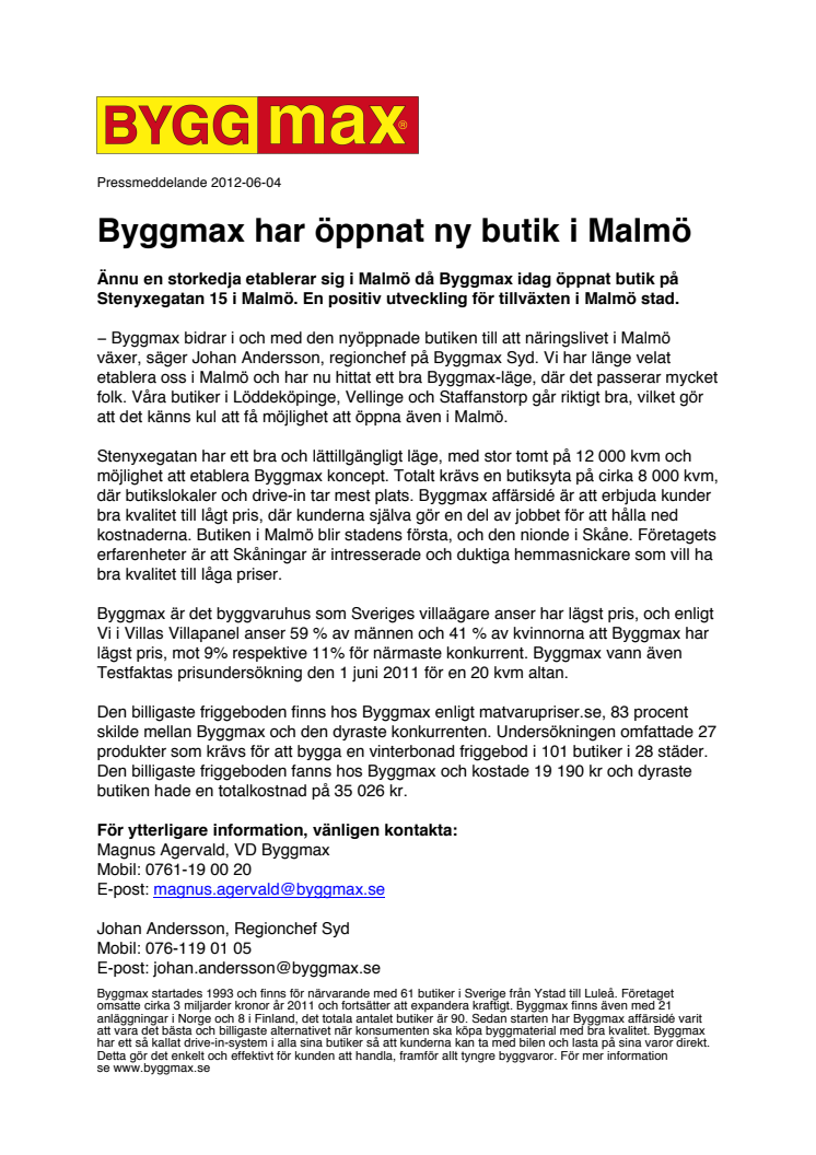 Byggmax har öppnat ny butik i Malmö
