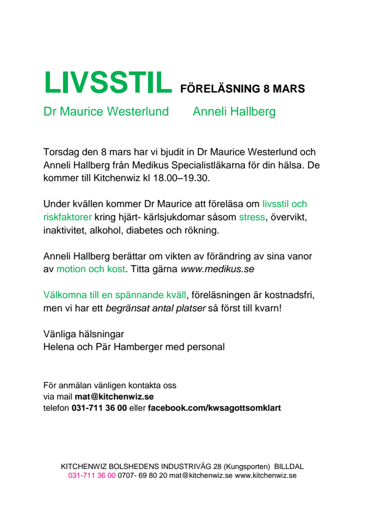 LIVSSTIL  FÖRELÄSNING 8 MARS 