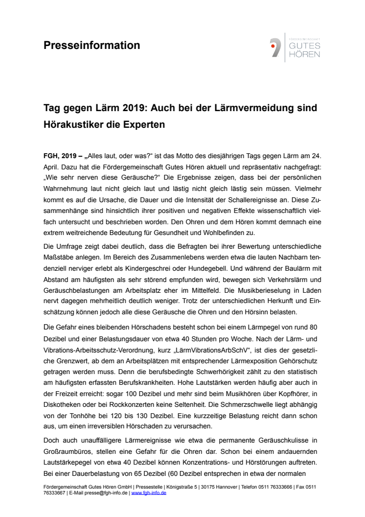 Tag gegen Lärm 2019: Auch bei der Lärmvermeidung sind Hörakustiker die Experten