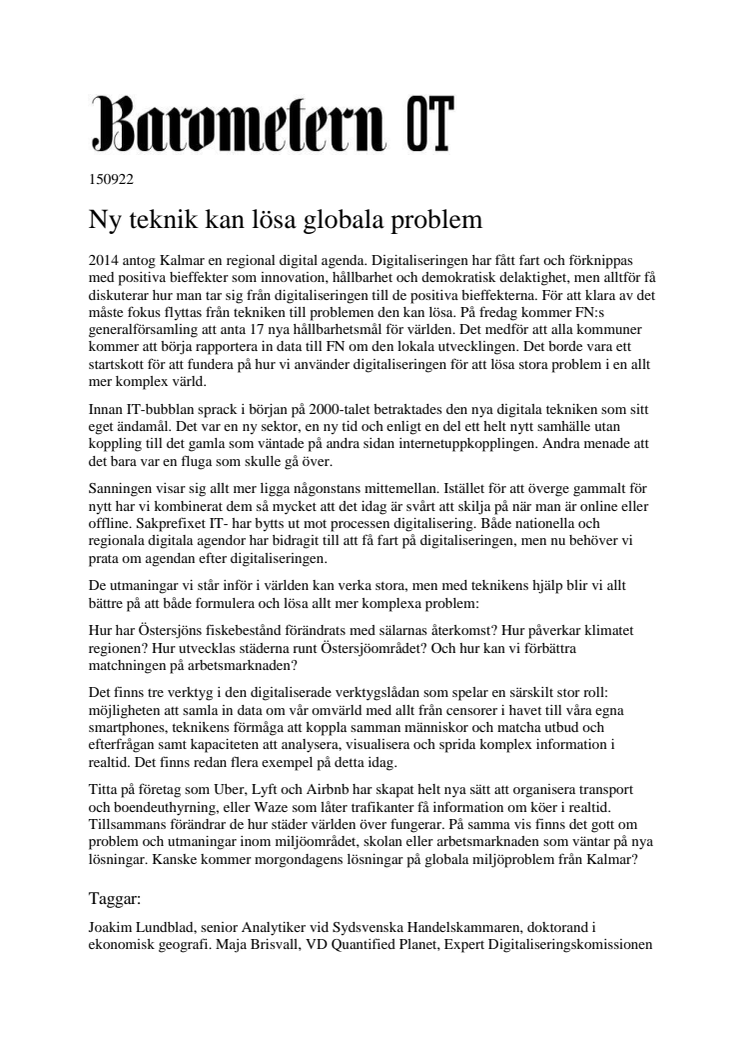 Ny teknik kan lösa globala problem