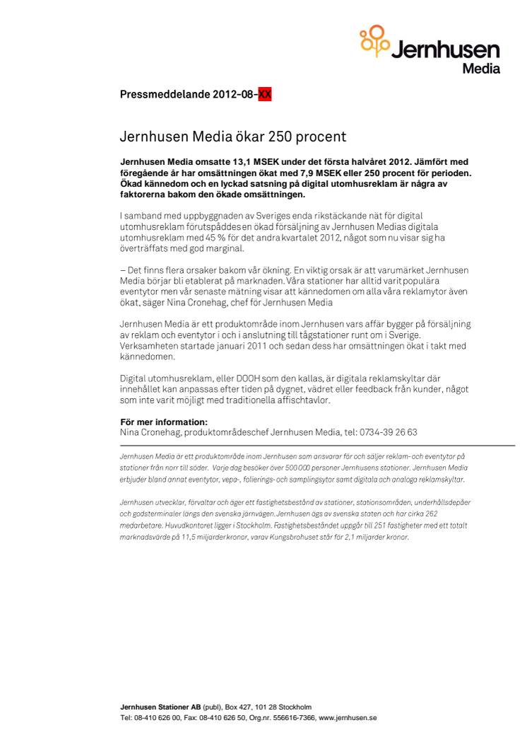 Jernhusen Media ökar 250 procent