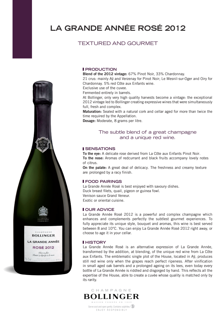 Produktblad Bollinger La Grande Année Rosé 2012