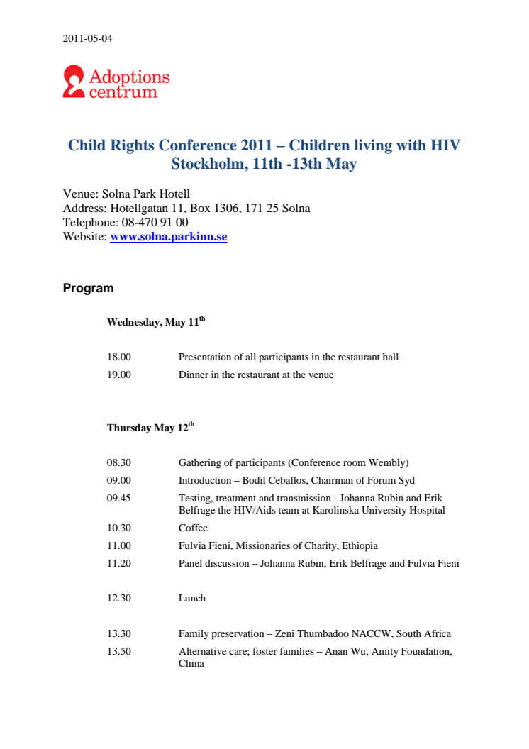 Adoptionscentrum anordnar internationell konferens med fokus på barn som lever med hiv