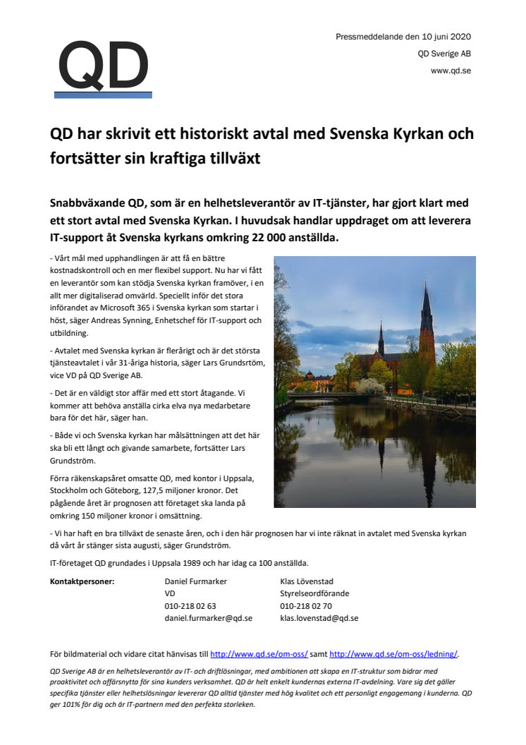 QD har skrivit ett historiskt avtal med Svenska Kyrkan och fortsätter sin kraftiga tillväxt