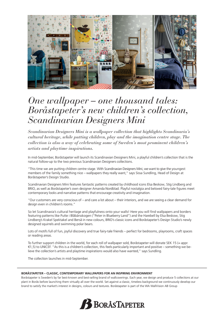 One wallpaper – one thousand tales: Boråstapeter’s new children’s collection, Scandinavian Designers Mini 