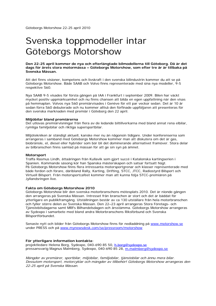 Svenska toppmodeller intar Göteborgs Motorshow