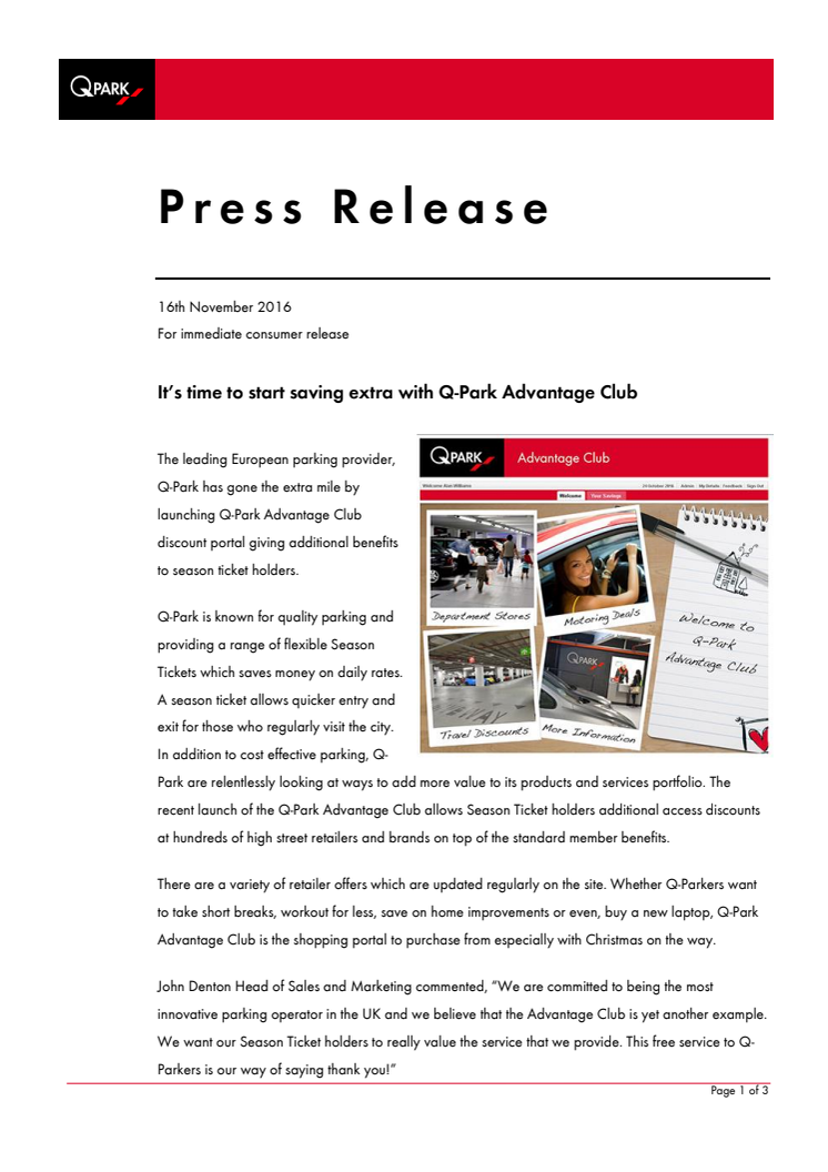 It’s time to start saving extra with Q-Park Advantage Club 