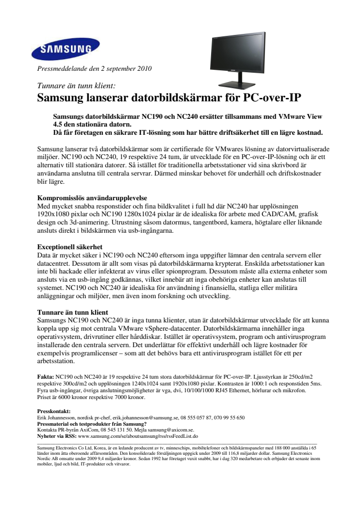 Samsung lanserar datorbildskärmar för PC-over-IP
