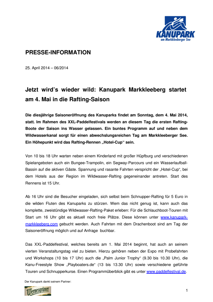 Jetzt wird’s wieder wild: Kanupark Markkleeberg startet am 4. Mai in die Rafting-Saison