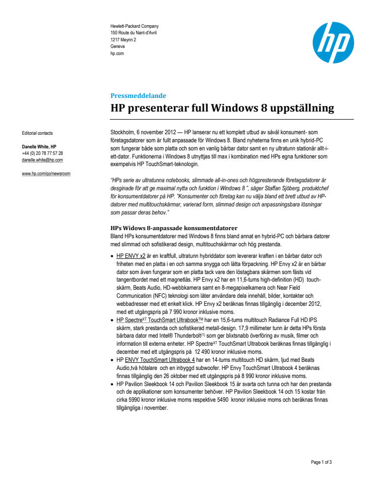 HP presenterar full Windows 8 uppställning 