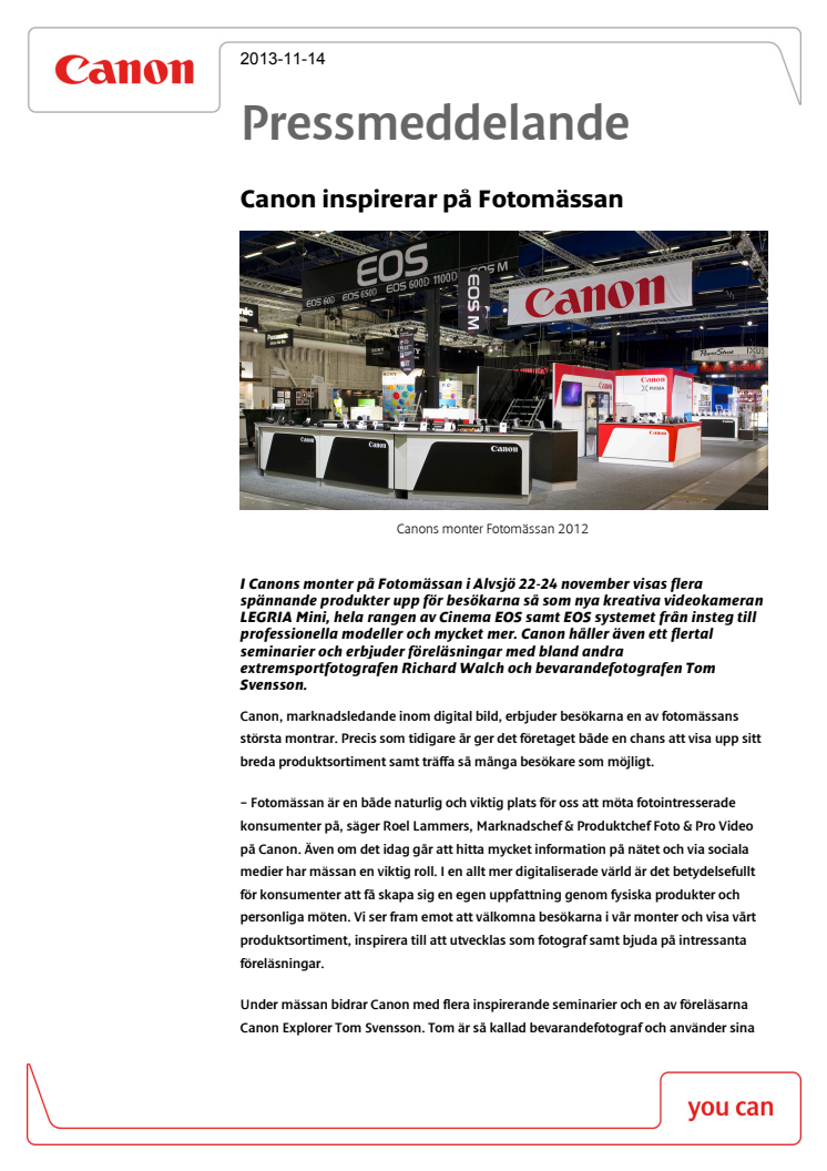 Canon inspirerar på Fotomässan 2013