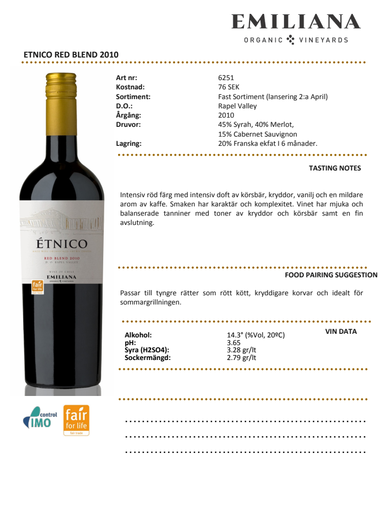 Etnico - En Nyhet på Systembolaget från Emiliana Organic Vineyards