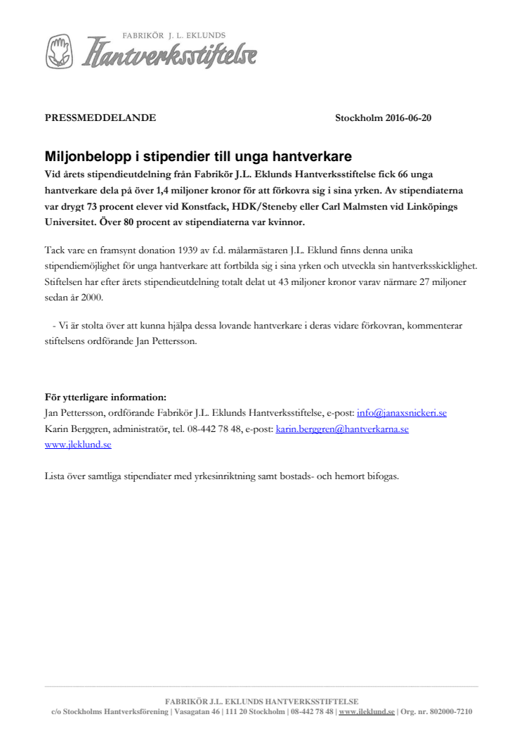Miljonbelopp i stipendier till unga hantverkare