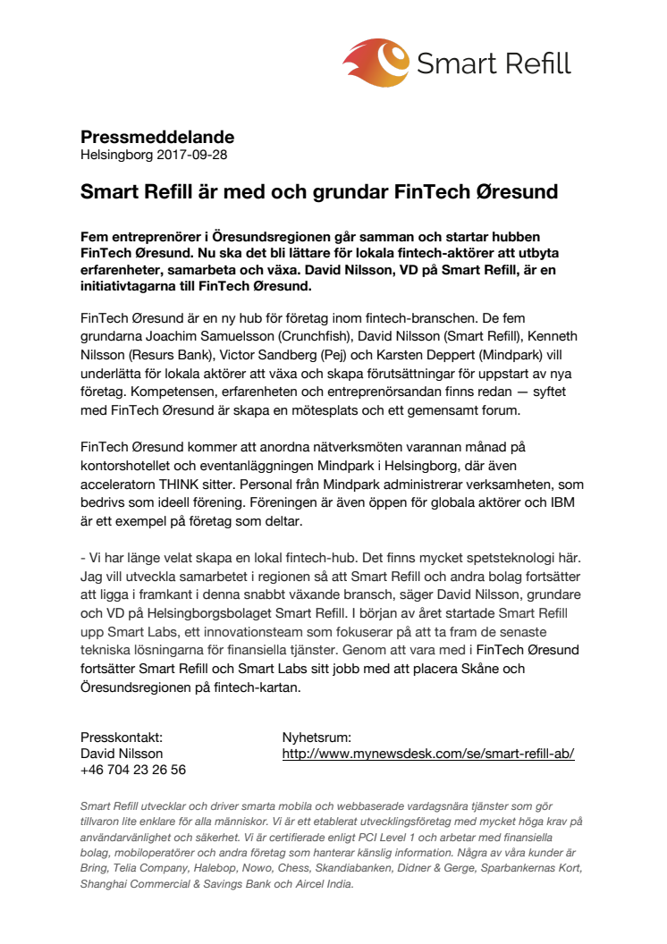 Smart Refill är med och grundar FinTech Øresund