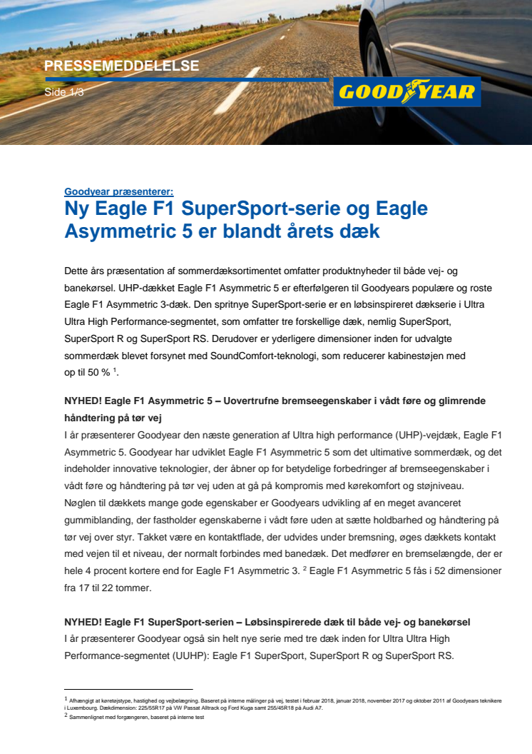 Goodyear præsenterer: Ny Eagle F1 SuperSport-serie og Eagle Asymmetric 5 er blandt årets dæk