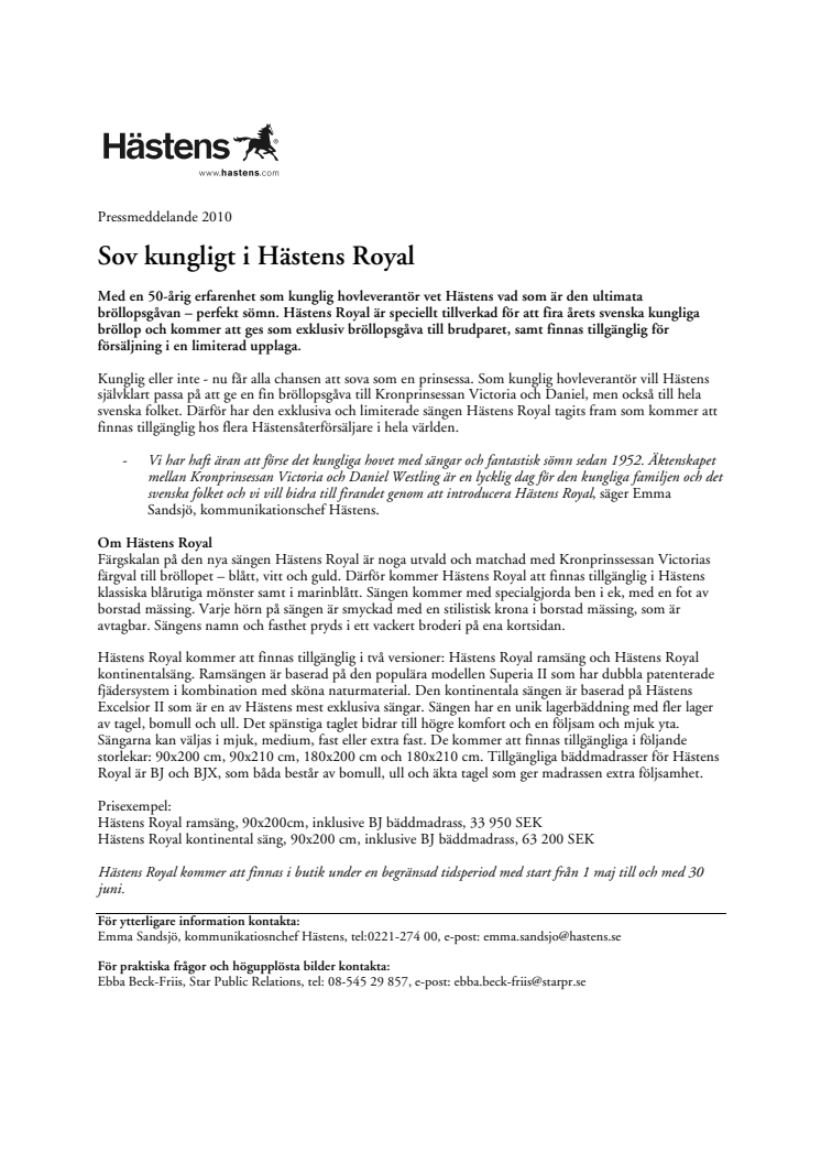 Sov kungligt i Hästens Royal