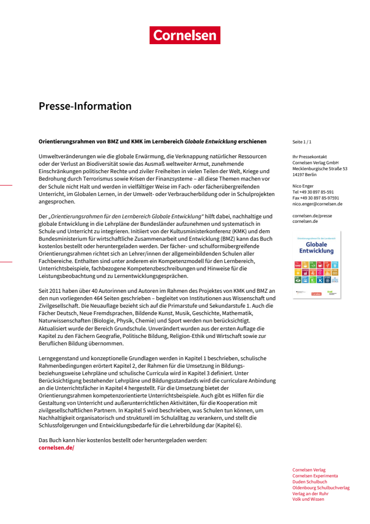 Orientierungsrahmen von BMZ und KMK für den Lernbereich Globale Entwicklung erschienen