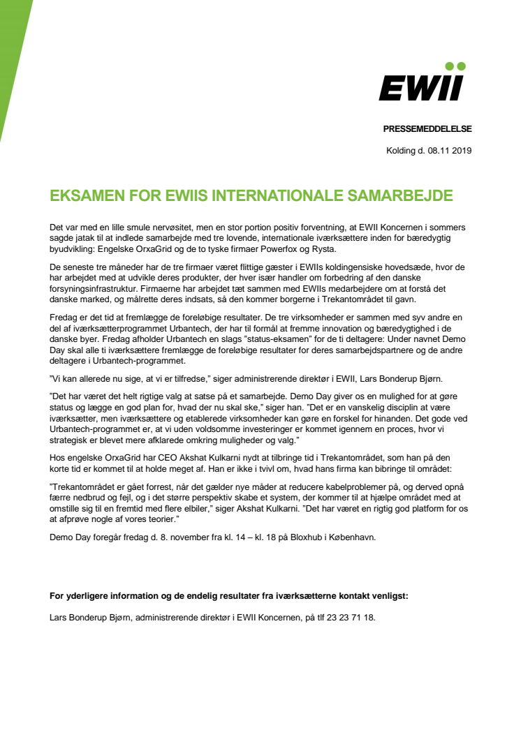 Eksamen for EWIIs internationale samarbejde 