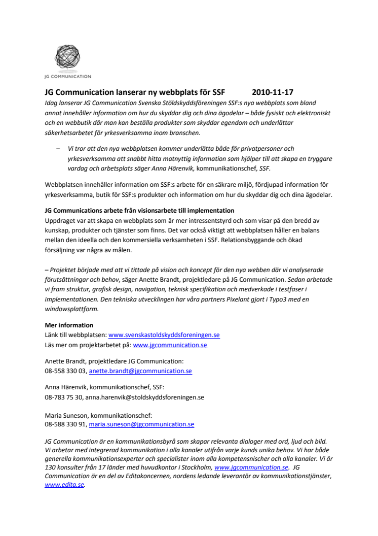 JG Communication lanserar ny webbplats för SSF