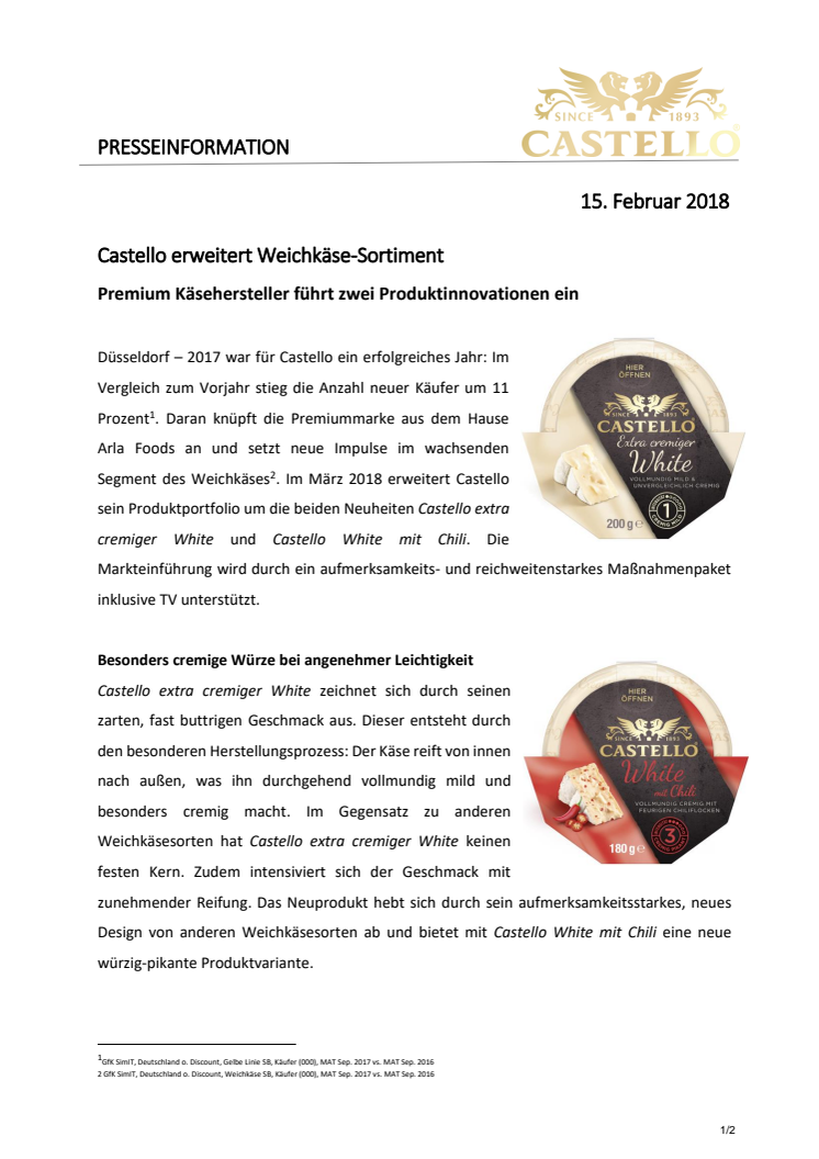 Castello erweitert Weichkäse-Sortiment