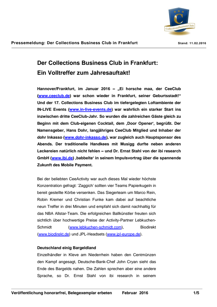Der Collections Business Club in Frankfurt: Ein Volltreffer zum Jahresauftakt!