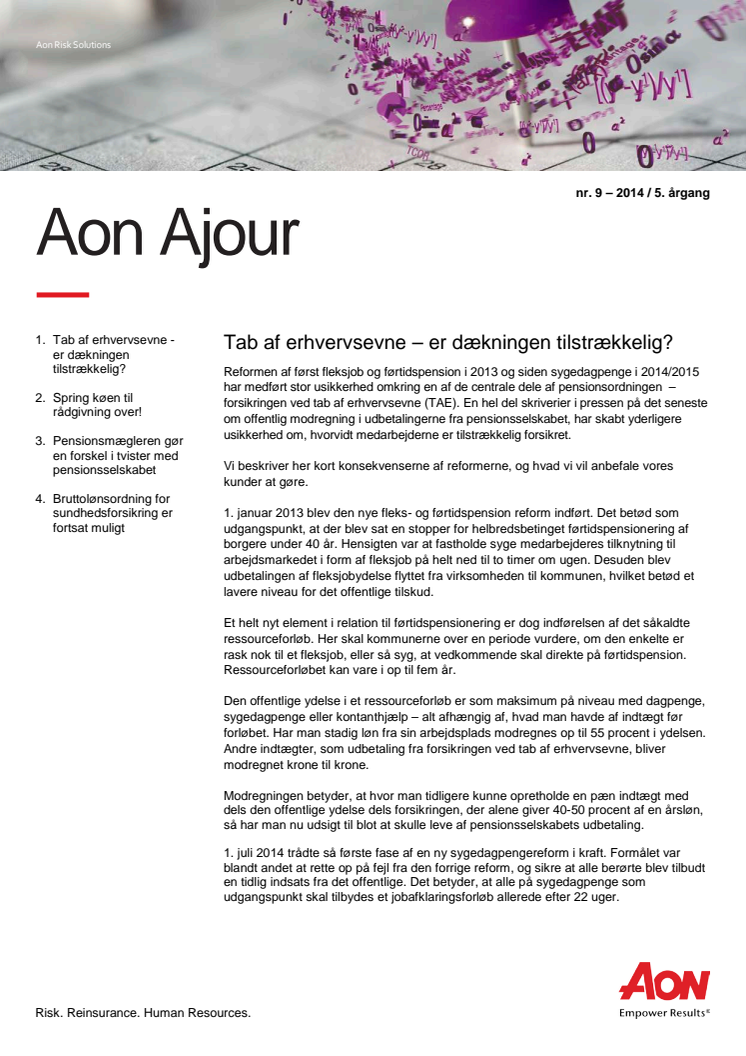 Aon Ajour 9-2014: Er du godt nok sikret, hvis din arbejdsevne forsvinder?