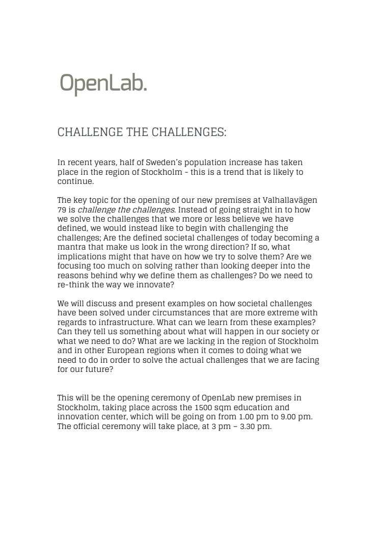 Grand Opening of OpenLab 12th February - Challenge the Challenges