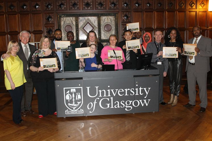 People from North Glasgow proudly show off their certificates having completed the latest Activate course with Glasgow University.