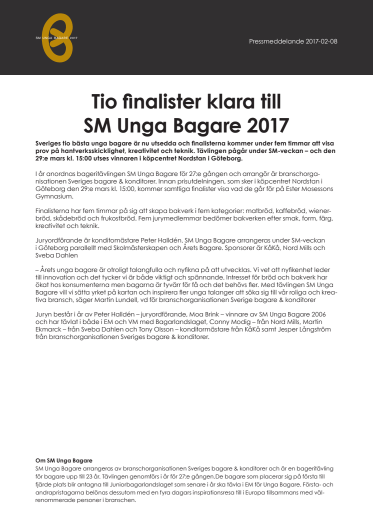 Tio finalister klara till SM Unga Bagare 2017